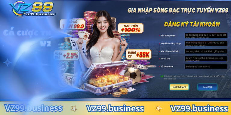 Cách Đăng Ký Tài Khoản VZ99 nhanh chóng